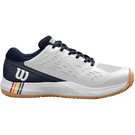 Wilson Rush Pro Ace Clay Herren-Tennisschuhe, Sichere Passform, Dynamische Unterstützung, Atmungsaktives Mesh, Ideal für Sandplätze, Weiß/Navy Blazer/Gum1a, Größe 8,5 - 42 2/3 EU