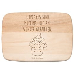 Mr. & Mrs. Panda Frühstücksbrett Cupcake – Transparent – Geschenk, Cupcakes, Frühstücksbrettchen, Küch, FSC Buchenholz, (1-St)