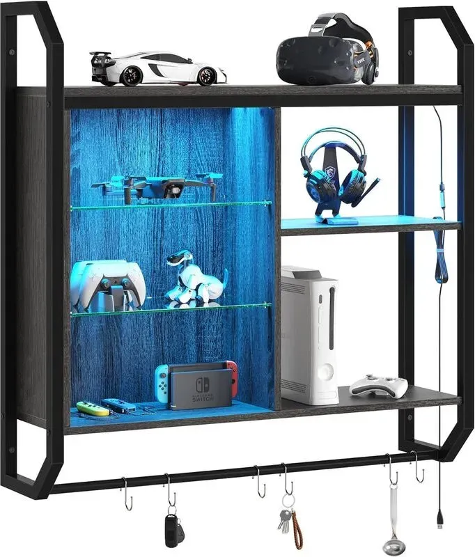 Bestier Gaming-Schweberegale, 84 cm LED-Wandregal mit verstellbarer Glasbasis, Rohrregale, Hängeregal, Bücherregal mit 6 S-Haken, Gaming-Raumdekoration, Wein, Kaffeebar, Schwarz