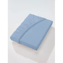 Betttuch ESTELLA Gr. 1, blau (bleu), B:90-100cm L:190-200cm, Mako-Jersey, 100% Baumwolle, Laken