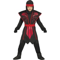 Guirca Ninja Kostüm Kinder rot schwarz mit schicker Rüstung für Jungen (128/134)