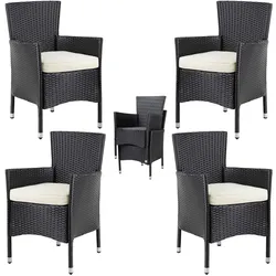 Polyrattan Gartenstuhl 4er-Set Schwarz/Creme stapelbar