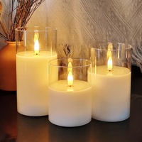 Rikiss LED Kerzen Flammenlose im Glas,reinweißem Flackernde Kerzen, Säule 7 x10/12/15 CM batteriebetrieben, Kerzen mit Fernbedienung und Timerfunktion