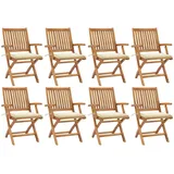 vidaXL Klappbare Gartenstühle mit Kissen 41 x 41 x 88 cm beige 8 St.
