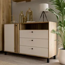 Forte Sideboard "Killarney", beige (mauvella eiche, sand), B:138,1cm H:87cm T:42cm, Dekorfolie, MDF, Metall, Spanplatte, Sideboards, Sideboard, Stauraum, Soft Close, Metallgriffe