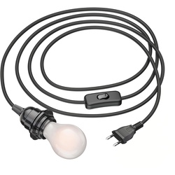 ledscom.de Kabel LEKA mit Stecker, Schalter, 3m, schwarz, inkl. E27 Lampe, Energieeffizienzklasse A, gefrostet, (warmweiß, 4 W, 935lm)