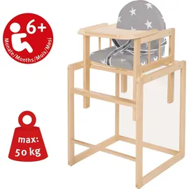 roba Kombihochstuhl ‚Little Stars‘ Hochstuhl wandelbar zu Tisch & Stuhl, Holz natur, Sitz gepolstert