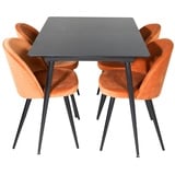 ebuy24 SilarBLExt Essgruppe Esstisch Ausziehbarer Tisch Länge cm 120 / 160 schwarz und 4 Velvet Esszimmerstühle Velour orange, schwarz.