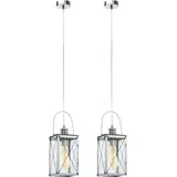 ETC Shop Pendelleuchte Hängeleuchte Hängelampe Wohnzimmerlampe Laterne Esstischleuchte, Metall Glas klar Chrom, E27 Fassung, DxH 15x110cm