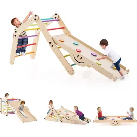Costway Kletterdreieck mit Rutsche Naturbelassen