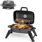 Warmiehomy Tragbarer Holzkohlegrill mit Deckel, Kompakter Mini Camping Grill für Outdoor, Smoker BBQ Grill Klappgrill mit 2 Ebenen Kochbereich für Party, Garten & Hinterhof, Schwarz,68×34×36cm