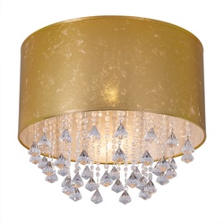 Deckenlampe Metall Nickel matt Lampen Wohnzimmer Decke Kristall Deckenlampe Jugendzimmer, Blattgold Kristalle, 1x E27, DxH 40 x 38 cm