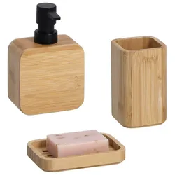 Badaccessoire-Set ZELLER PRESENT, schwarz, Bambus, Kunststoff, Badaccessoires-Sets, Bad-Set Bambus 3-tlg.