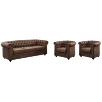 Vente-unique Couchgarnitur 3+1+1 - Microfaser - Vintage-Look - CHESTERFIELD