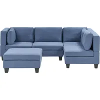 Beliani Ecksofa Linksseitig Blau Stoffbezug mit Ottomane Kissen Schwarze Beine Modular Modern Modulsofa Wohnlandschaft Wohnzimmer - Blau/Schwarz