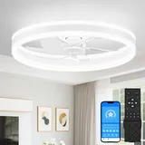 VOLISUN Deckenventilator mit Beleuchtung und Fernbedienung, 6 Windstufen und Dimmbar, Moderner Deckenlampe mit Ventilator, Leiser LED Deckenventilator für Schlafzimmer Wohnzimmer (Weiß, 49.5CM)