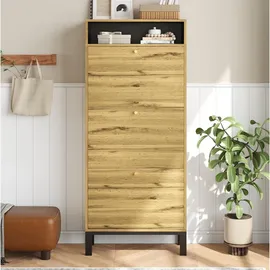 Okwish Schuhschrank 63 x 147 x 24 cm 3 Klappen / beige