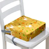 Surwin Rutschfeste Sitzerhöhung Stuhl Waschbar Kind Sitzkissen Stuhl mit Sicherheits Schnalle, Cartoon Tier 3D Sitzkissen Kinder Tragbare Sitzerhöhung Zerlegbar Sitzhilfe (Kürbis,40x40x10cm)