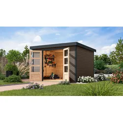 Gartenhaus KARIBU "Jupiter 5 B", terragrau, anthrazit, ohne Fußboden, Holz, Stahl, Gartenhäuser, in verschiedenen Farben