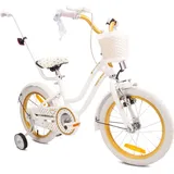 SUN BABY Mädchenfahrrad 16 Zoll Glocke Zusatzräder Schubstange Heart Bike Weiß Gold