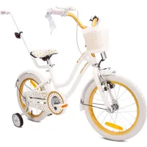 SUN BABY Mädchenfahrrad 16 Zoll Glocke Zusatzräder Schubstange Heart Bike Weiß Gold