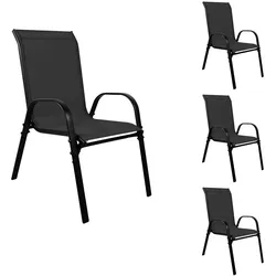 4xOutdoorstuhl Gartenstuhl Stapelstuhl robust Metall Textilen Schwarz