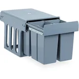 Relaxdays Einbaumülleimer Küche, Auszug, Müllsystem Unterschrank, Kunststoff, 4x je 8 l, HBT: 35,1 x 34,3 x 48 cm, grau