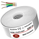 MAS Premium Feuchtraumkabel Stromkabel 5-200m Mantelleitung NYM-J 3x1, 5 2,5 4 6 10 oder 5x1,5 2,5 4 6 10 16 Elektrokabel für feste Verlegung (NYM-J 3x2, 5 mm2, 100m)