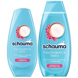 Schauma Feuchtigkeits-Shampoo Feuchtigkeit & Glanz (1x 400 ml) reinigt die Kopfhaut sanft für glänzendes & gesund aussehendes Haar & Spülung (1x 250 ml) Haarspülung mit Reiswasser