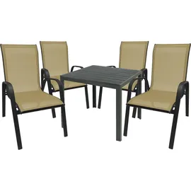 Mojawo Gartengarnitur 5-teilig 90x90cm Non Wood Anthrazit