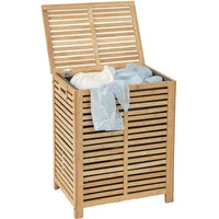 Costway Wäschekorb mit Deckel groß, 80 l Wäschekorb, Bambus,