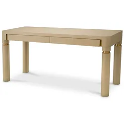 Casa Padrino Luxus Schreibtisch mit 2 Schubladen Beige / Messing 160 x 60 x H. 76 cm - Bürotisch - Computertisch - Büro Möbel - Luxus Möbel - Luxus Einrichtung - Büro Einrichtung - Luxus Qualität