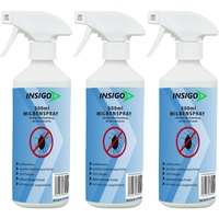 Insigo Milben-Spray 3x500ml | Hausstaubmilben bekämpfen | Milbenspray für Matratzen | Milben-Mittel für Innen & Aussen, Wasserbasis, Geruchlos