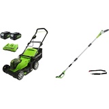 Greenworks Akku-Rasenmäher+Akku-Hochentaster G24PS20 (Li-Ion 24V 20cm Schwertlänge 6,7m/s Kettengeschwindigkeit bis zu 280cm Alustange 3-teilig