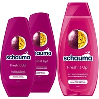 Schauma Pflege-Shampoo Fresh it Up! (1x 400 ml) Haarshampoo für fettigen Ansatz & trockene Spitzen & Spülung (2x 250 ml) Haarspülung pflegt beanspruchte Haarspitzen, Passionsfrucht