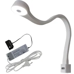 Set LED Bettleuchte Bettlampe 1, 8W mit USB und Netzgerät 15W weiß