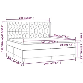 vidaXL Boxspringbett mit Matratze & LED Dunkelgrau 200x200 cm Stoff