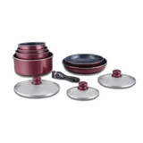 HERZBERG Topf-Set 10-tlg. Kochset mit Steinbeschichtung + abnehmbarem Griff