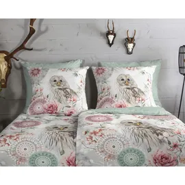 HIP Flanell, Bettwäsche Omaira offwhite 135x200 + 80x80 cm - beige;grün;pink