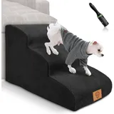 Myiosus Hundetreppe für Sofa, 3 Stufen Hundetreppe mit wasserdichtem & waschbarem Bezug, rutschfeste Schaumstoff-Haustiertreppe Rampen für Kleine und Große Hunde Katzen, 60 x 40 x 40 cm, Schwarz