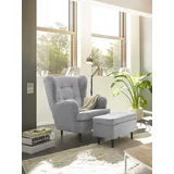 ed exciting design "Oskar", grau (hellgrau), B:78cm H:102cm T:98cm, 92% Polyester, 8% Nylon, Sessel, Ohrensessel, mit Massivholzfüßen