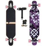 FunTomia Longboard Longboard in 3 Flex Stufen Camber Ahornholz + T-Tool mit LED Rollen, Camber Twin Tip lila