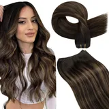 LaaVoo Tressen Echthaar Extensions Braun Balayage Extensions Echthaar Tressen Dunkelbraun Ombre Hellbraun Extensions Haartressen Echthaar Zum Einnähen Glatt 100g #2/8/2 50cm