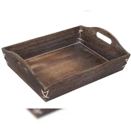 Mendler 3er Set Tablett HWC-C50, Serviertablett Holztablett Frühstückstablett Dekotablett, Shabby-Look Vintage ~ braun, shabby