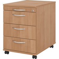 bümö Rollcontainer mit Schubladen, Container abschließbar aus Holz in Nussbaum - Rollwagen für's Büro als Schreibtisch Unterschrank, Bürocontainer
