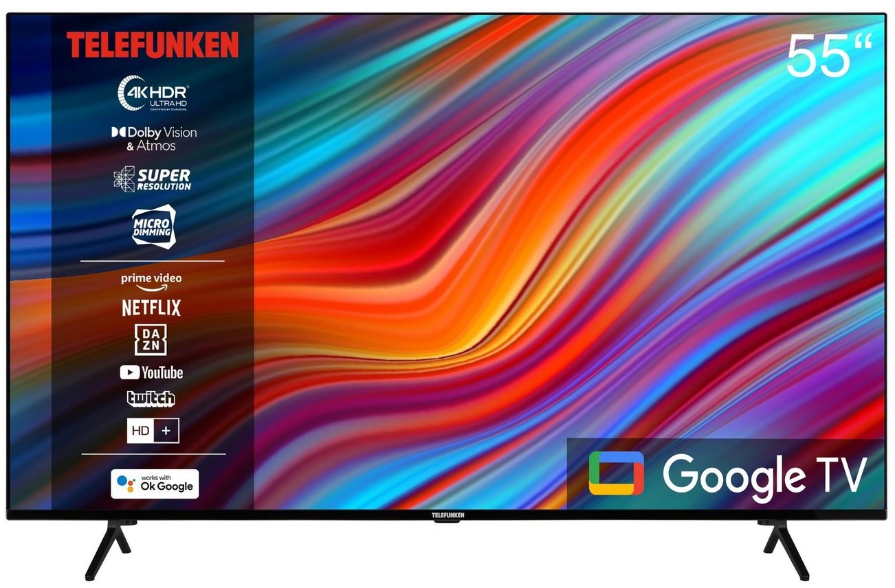 Telefunken XU55GA660S LCD-LED Fernseher (139 cm/55 Zoll, 4K Ultra HD, Google TV, HDR Dolby Vision, Triple-Tuner, Bluetooth, Dolby Atmos) schwarz