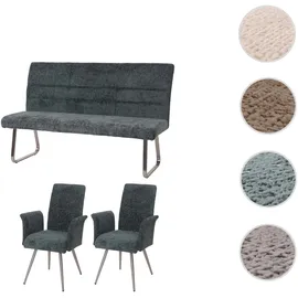 Mendler Esszimmer-Set HWC-G55, 2er-Set Stuhl mit Armlehne+Sitzbank 160cm, Edelstahl gebürstet Stoff/Textil Chenille ~ blau-grün