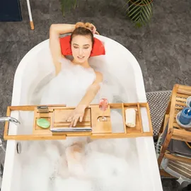 Relaxdays Badewannenablage Bambus natur