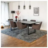 Home Deluxe Essgruppe Eckig AVENCIA inkl. U-Fuß - 240 x 120 cm Dark Oak, (7-tlg), MDF Esstisch mit U-Fuß & Esszimmerstühle für Esszimmer & Wohnzimmer grau