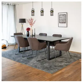 Home Deluxe Essgruppe Eckig AVENCIA inkl. U-Fuß - 240 x 120 cm Dark Oak, (7-tlg), MDF Esstisch mit U-Fuß & Esszimmerstühle für Esszimmer & Wohnzimmer grau